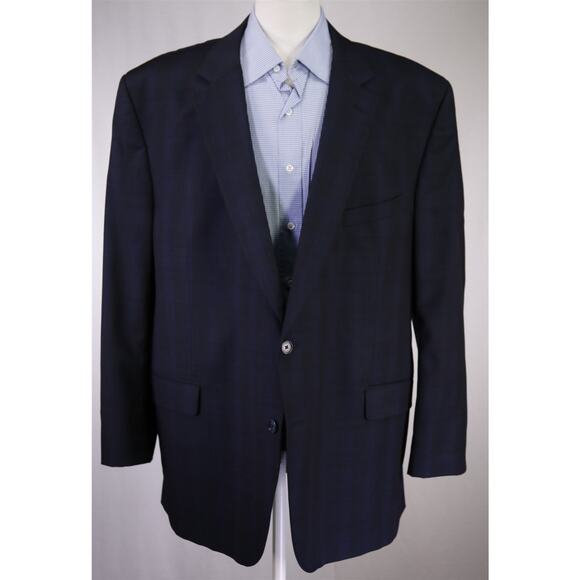 Jack Victor Black Navy Blue Tartan Plaid 2-Btn Sportcoat Blazer Jacket 52R - Picture 2 of 9